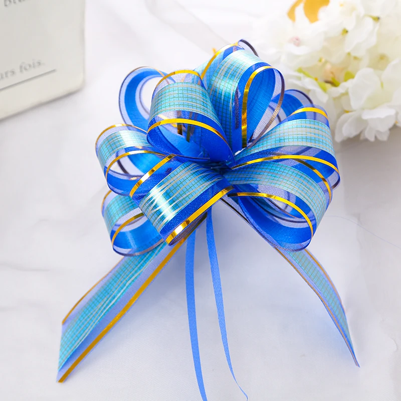 Holiday Party Supplies Decoration  Gift Vertical Pattern Ball Flower Ribbon Draw Bow Organza Pom Pull Ribbon Bow