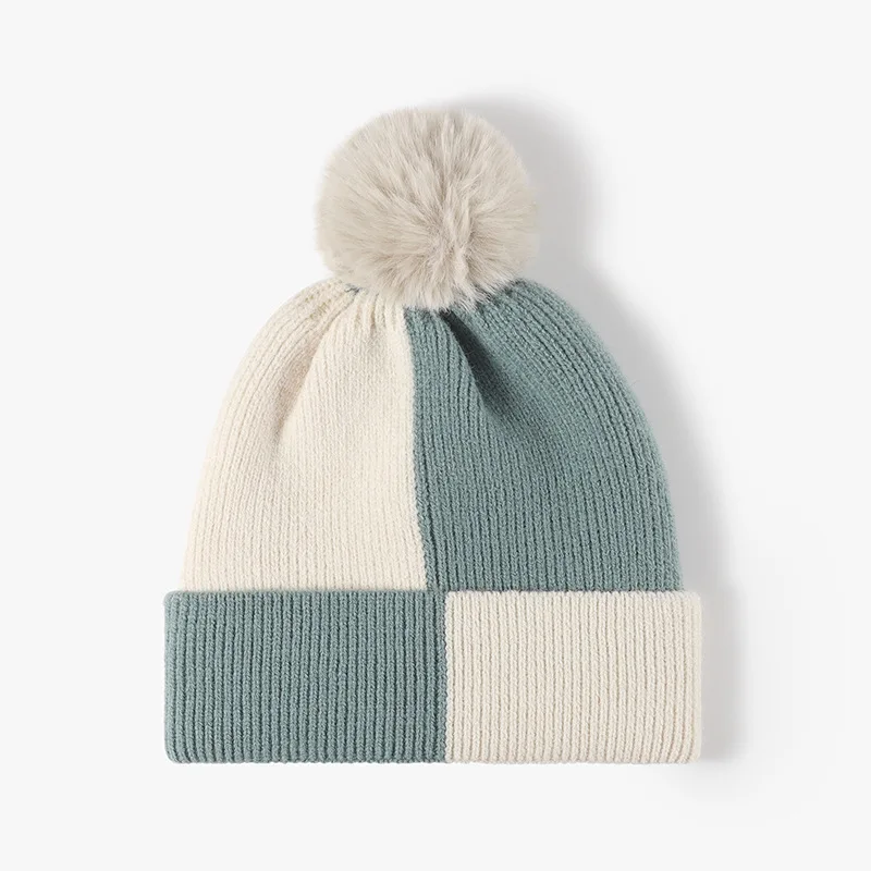 New 2023 Winter Popular Women Men Checker Pattern Beanie Thicken Ribbed Hat Fashion Toques Custom knitting plaid pom pom beanie