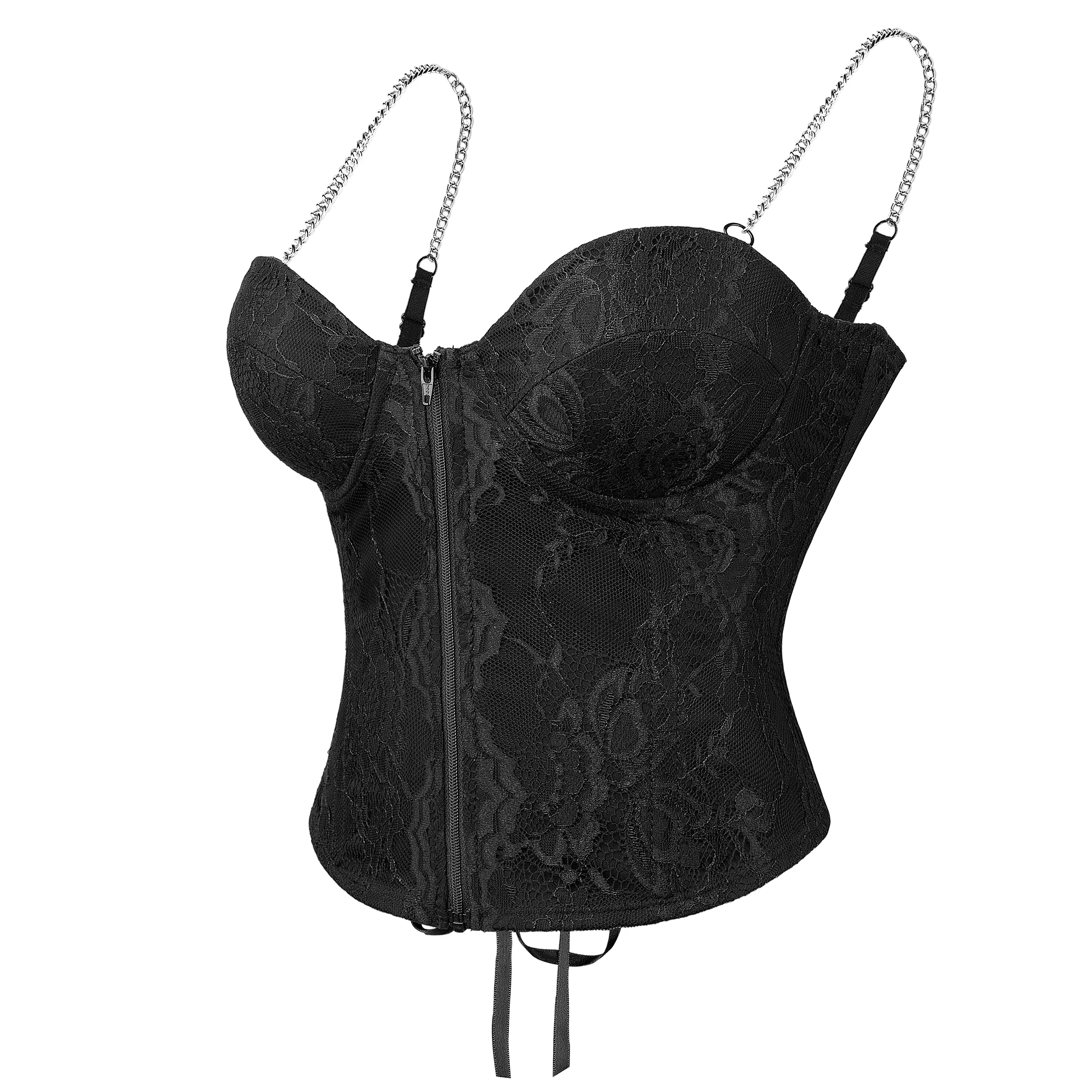 Personalized Milk Silk Corset 10 Steel Bone Zipper Metal Chain  Tops Shapewear Bodysuit Torso Waist Trainer for Women