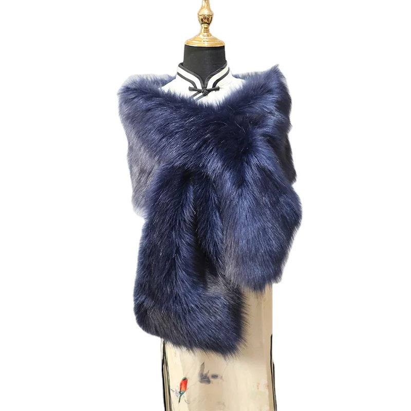 Excellent Quality Bestseller Long Fur Shawl Winter Fox Faux Fur Collar Oversize Fluffy Warm Scarf Shawls