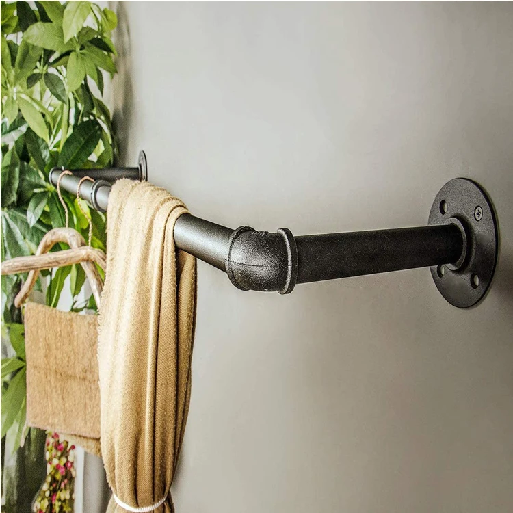 Китайская самодельная Черная Металлическая стальная железная двойная газовая труба В индустриальном стиле настенная стойка для одежды