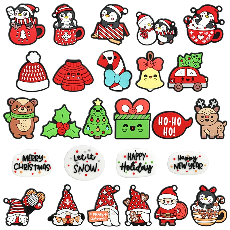 2024 New Christmas Wholesale Clog Pvc Shoe Charms Decoration Clog Charms Rubber Sandals Ornament Fashionable Clog Decoration