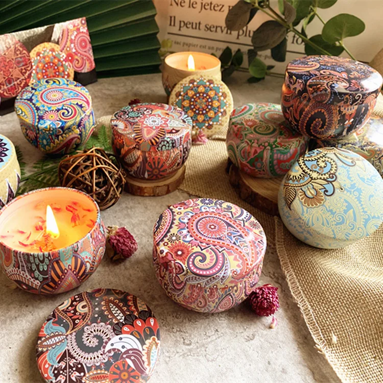 Custom Wedding Handmade Fragrance Small Tin Cans Scented Candles Birthday Dried Flowers Soy Wax Aromatherapy Candles