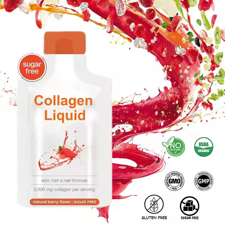 OEM/ODM Liquid collagen supplement Support hair nail and skin health Rasperberry flavor Sugar free drink