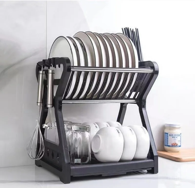 Table top dish rack kitchen bowls and chopsticks storage box plastic bowl shelf household double kitchen frame water filter rack