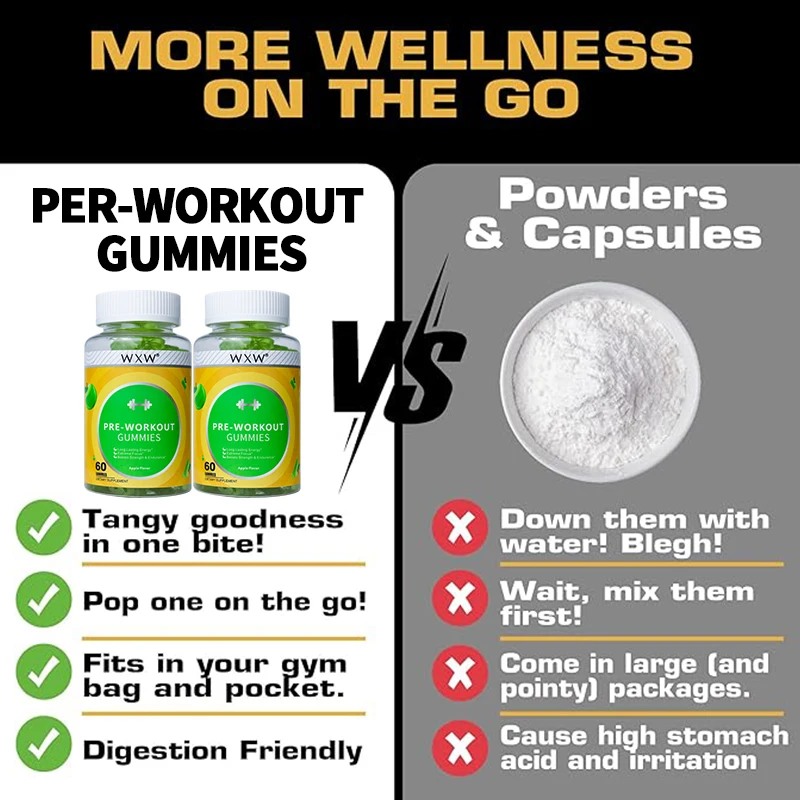 WXW Pre-Workout Gummies Energy Supplements Workout Gummies with Enhanced Long Lasting Energy In Stock