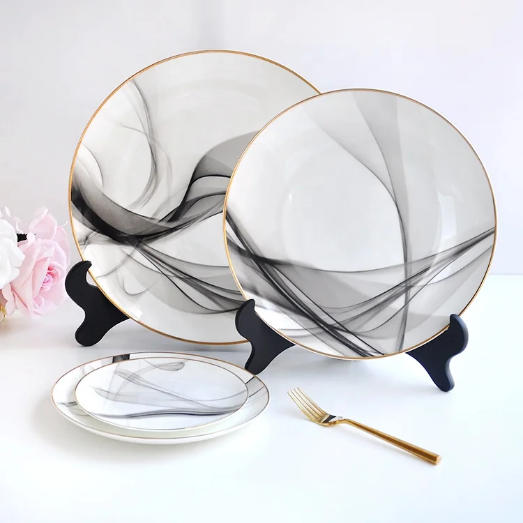
Wholesale white black ceramic dinner plates sets for wedding party event restaurant or hotel 