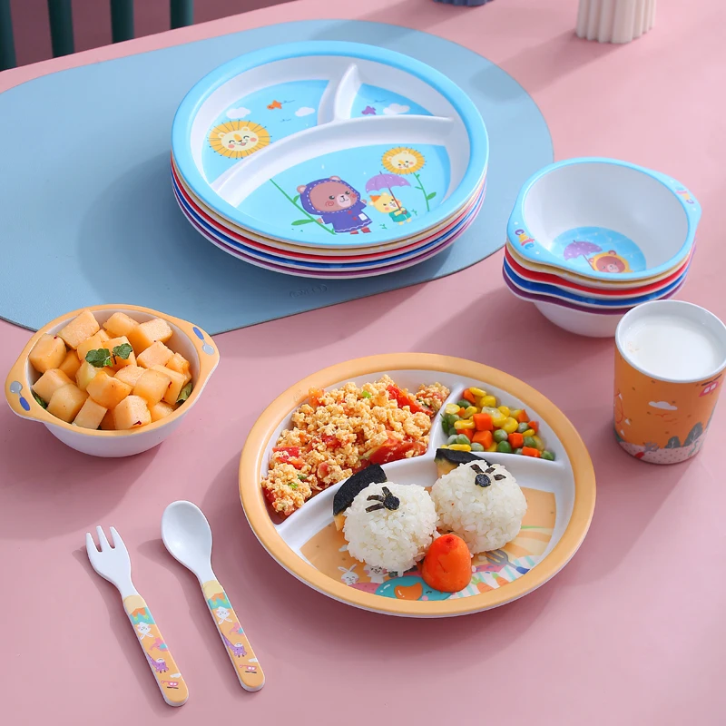 Baby Bowl Tableware Bamboo Fiber Children Kids Cutlery Sets Dinner Bamboo Fiber Baby Feeding Set