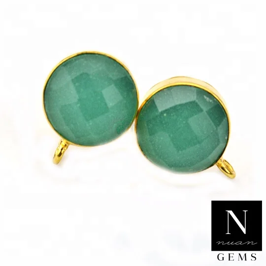 24k Gold Plated Natural Gemstone Brass Earrings Post Set Studs Loop Open Bail Earrings For Woman Ear Studs Wholesale Jewelry Diy
