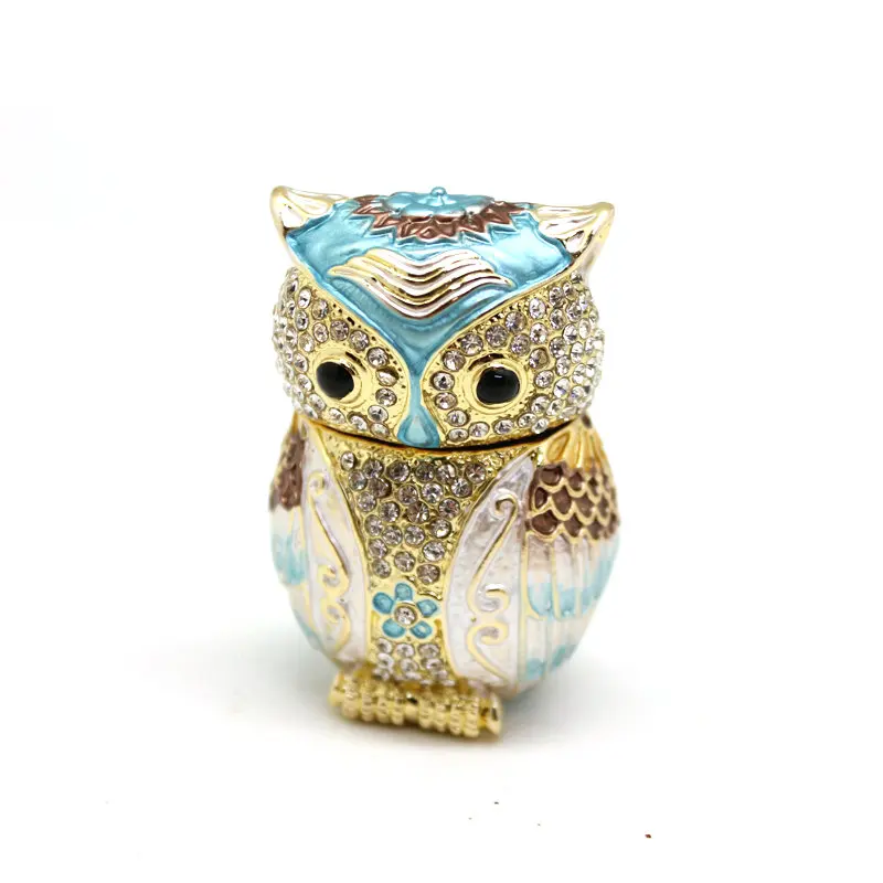 SHINNYGIFTS Metal Enamel Owl Trinket Box Christmas Gifts Owl Home Keepsake Box