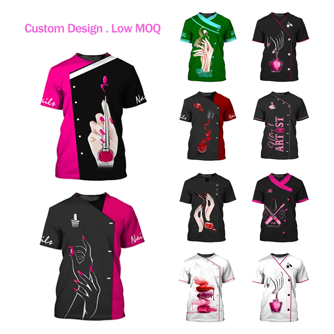 Beauty Nail Polish Salon Shop Professional Beauty Salon Clothes T Shirt Cleaning Nail Gel Polish Nails Shirt Uniform