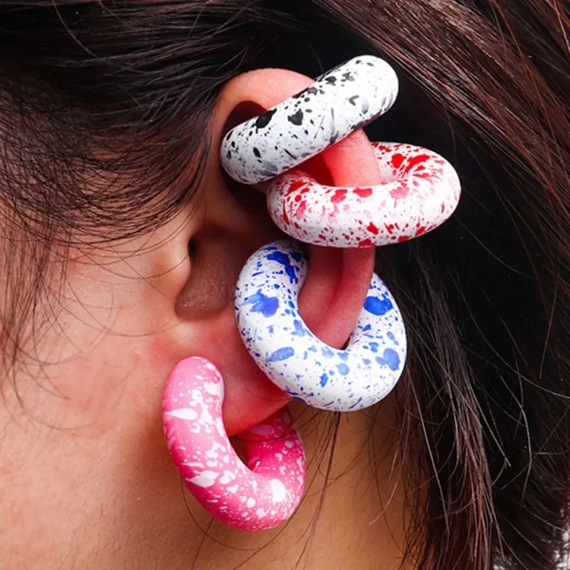 New Personality Earrings Colorful Spot Splash Ink Designer Art Cuff Earring WOMEN Fashion Jewelry Acrylic Ear Clip Hip Hop Party
