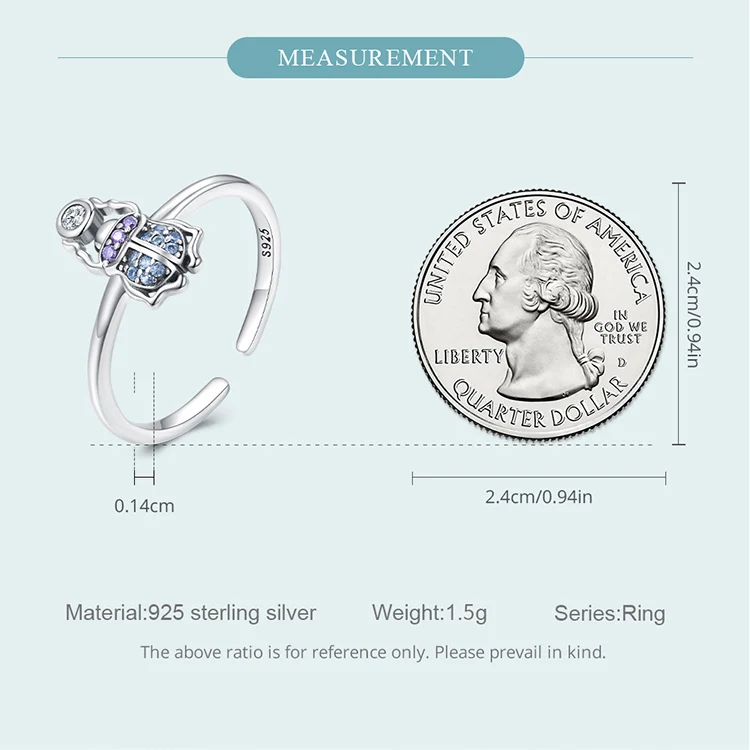 925 Sterling Silver Scarab Opening Ring Insect Adjustable Finger Ring for Women Pave Setting CZ Fine Jewelry SCR903