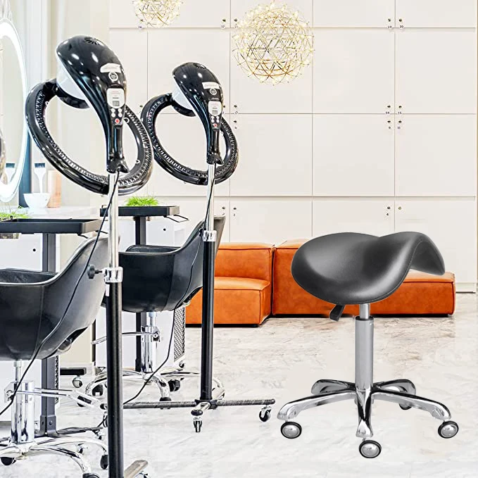 Ergonomic Black Adjustable Saddle Rolling Dental Stool Master Office Chair Barber Beauty Salon Saddle Stool