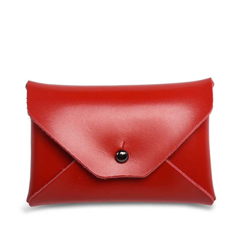 ya194 Custom Logo Handmade Genuiine Leather Square Minimalist Envelope Card Wallet for Women Cash Card Envelopes Wallet