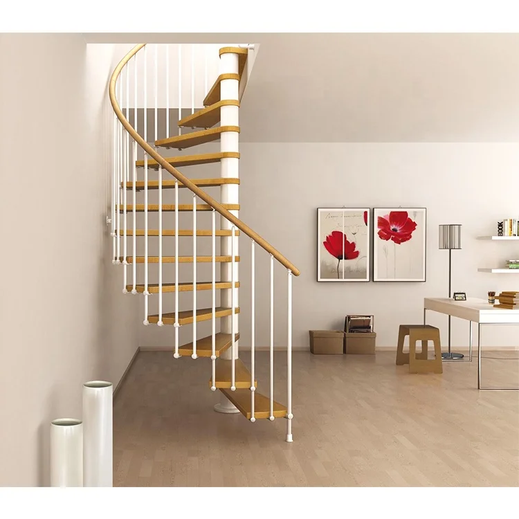 Best Quality And Low Price Glass Railing System Red Oak Tread & Stair Balcony Fence Part Spiral Staircase