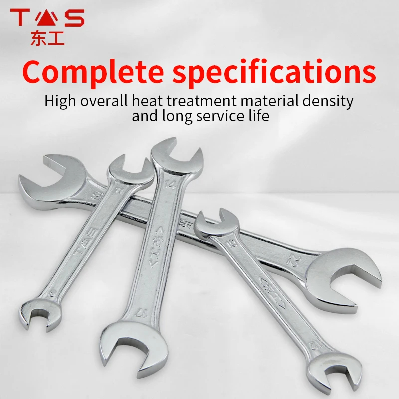 Open end double end solid wrench, chrome plated and thickened dual-purpose fork plate, industrial grade automotive repair tool