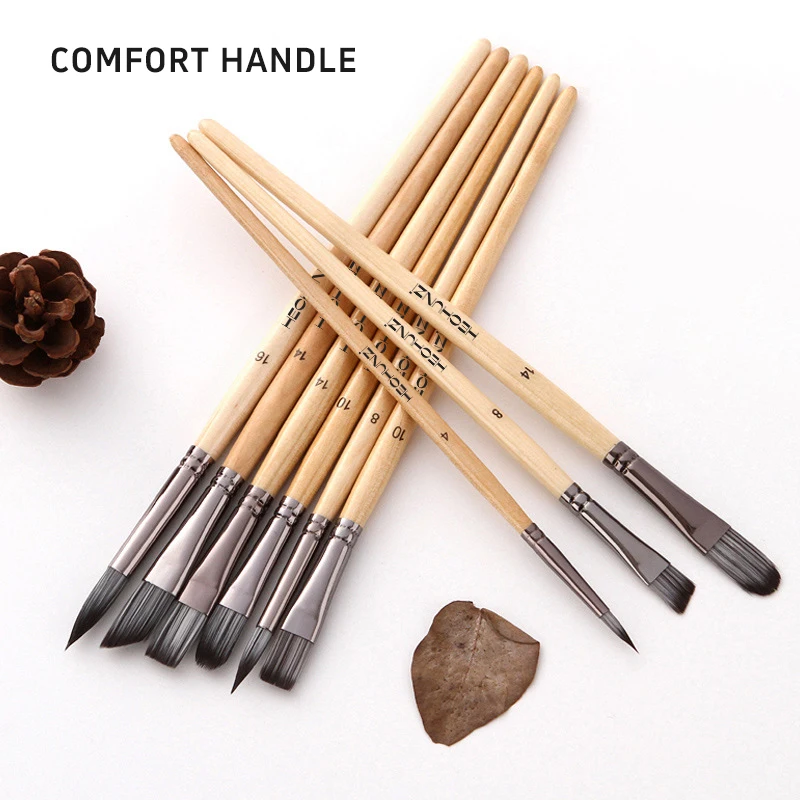 Art Supplier Professional Synthetic Hair Wood Handle Artist Brushes With Palette Knife