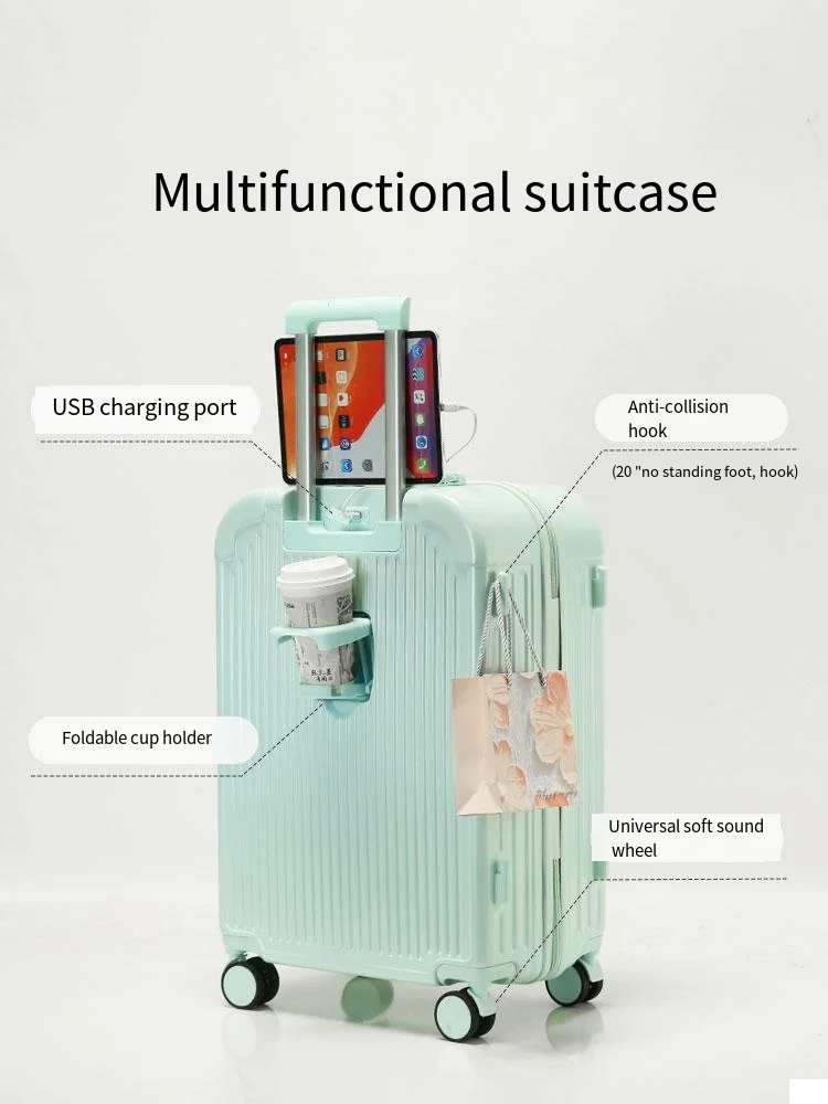 New Carryon Luggage ABS PC Trolley Travel Bags  Combination Lock Travelling Hard shell Spinner Suitcase With cup holder