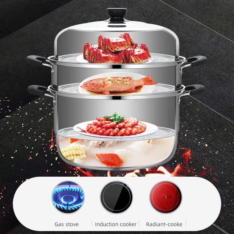 Single Layer Steam Pot Multi-function Stainless Steel Steamer Food Steamer Pot For Household
