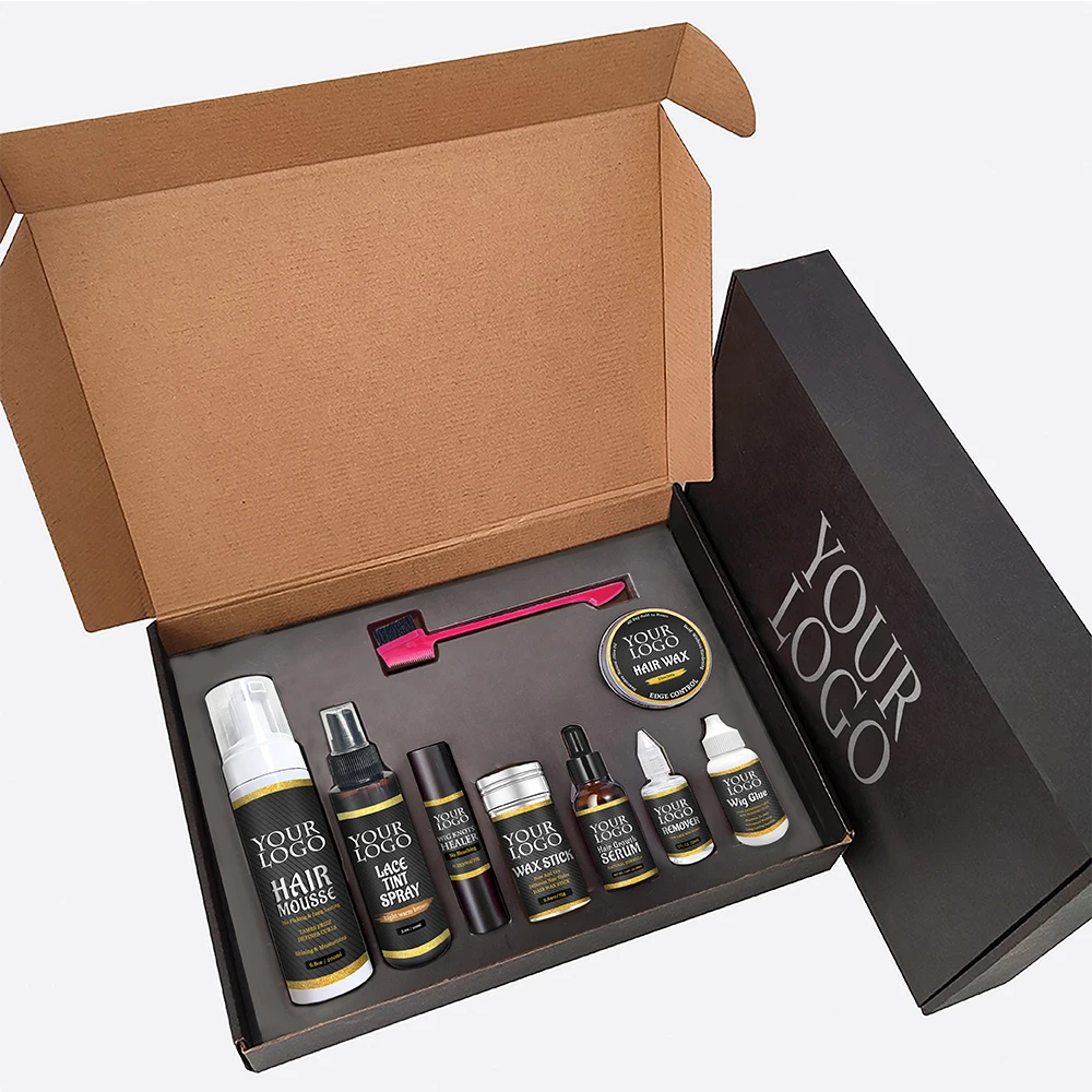 Custom Wig Install Boxes Private Label Lace Wig,Kit Packaging Waterproof Hair Tint Spray Lace Glue,Edge Control