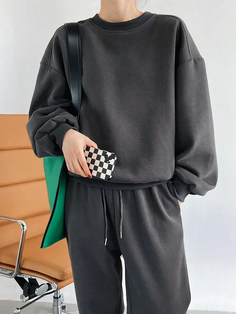 Women custom tracksuit with logo girl loose knit pullover jogging sweater unisex oversize hoodie sweatsuits sets two piece.