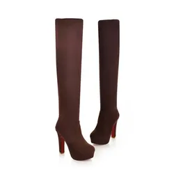 Large size EUR 44 45 46 47 boots for Women Fashion Comfy Vegan Suede Block Heel Slip On Thigh High Over the Knee Boots