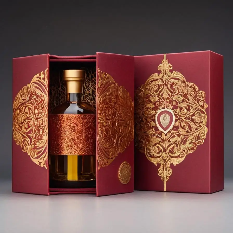 Luxury Red Gold Brandy Whisky Vodka Wine Box Packaging Double Door Open Champagne Wine Gift Box High End Royal Honey Jar Box