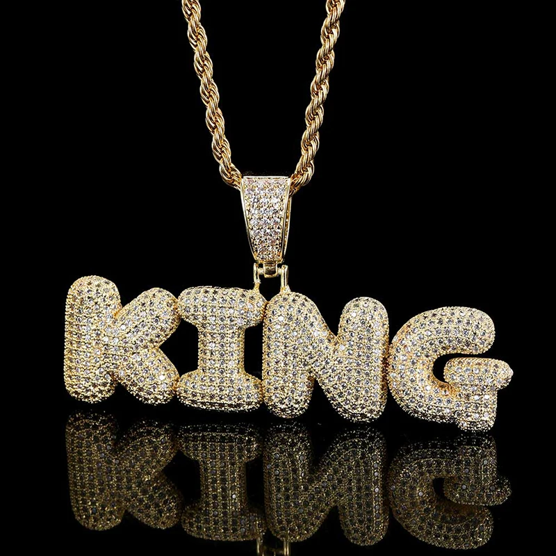 Custom Name Letters Pendant Copper Inlaid Zircon Necklace Men Women Hip Hop Jewelry Gold Silver With Free Rope Chain Gift
