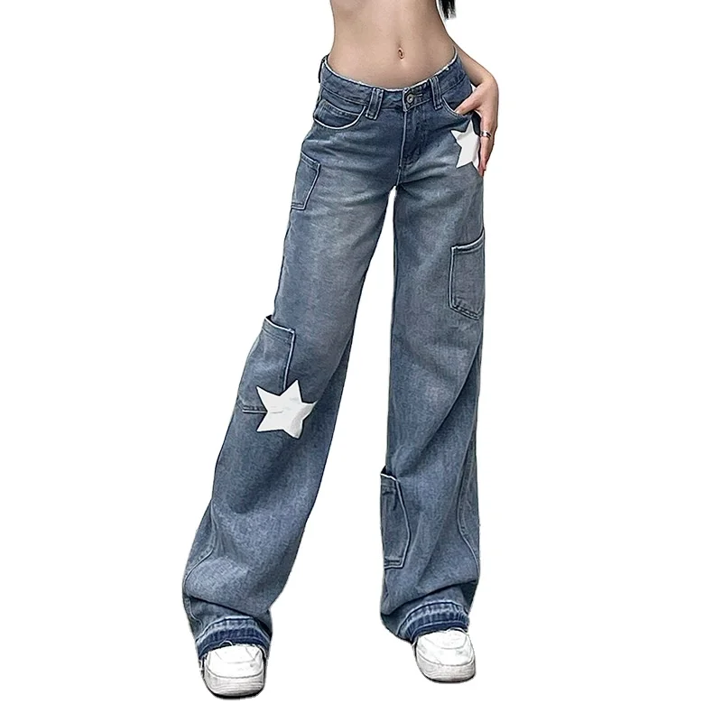 2024 New multi-pocket women cargo pants soft loose fit pants streetwear fashion women jeans pants denim
