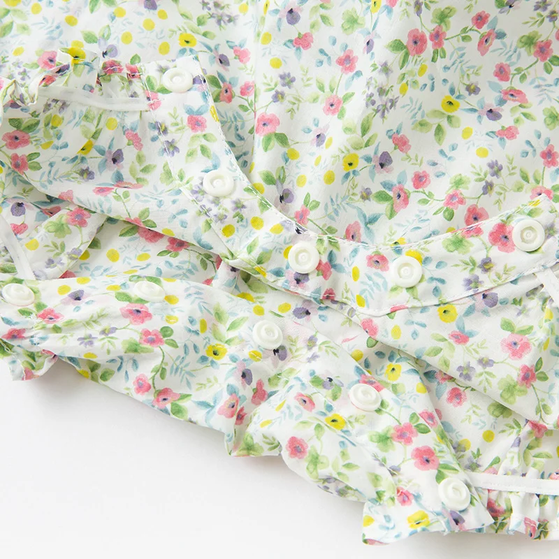 DBM17767 dave bella summer new born baby girls fashion floral print jumpsuits infant toddler clothes romper with a headwear