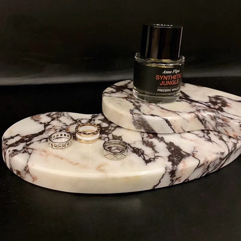 stonekocc Italian Luxury Natural Marble Calacatta Viola Violet Minimalist Trinket Catchall Tray for Perfume Food Plate Slate