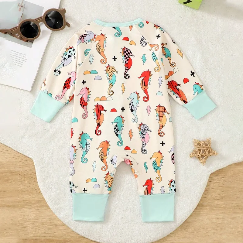 New Design Custom 100% Organic Jersey Cotton Kids Pajamas Long Sleeve Baby Bamboo Rompers Jumpsuit Autumn Button Baby Clothes