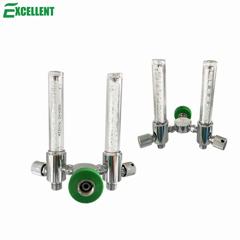 Double Medical Oxygen flowmeter for hospital oxygen therapy, 0-15LPM, Diss Handtight