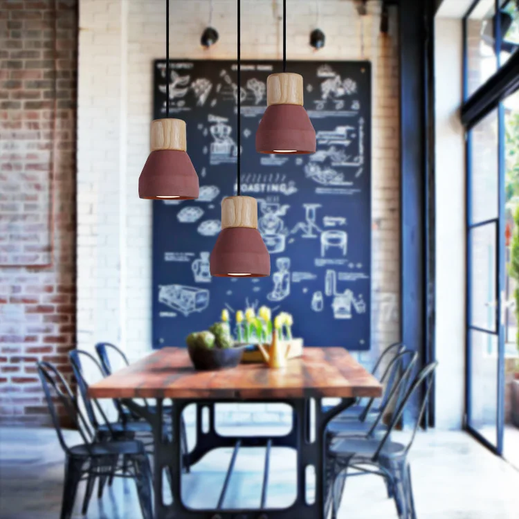 China Modern Design Hanging Cement Lights Decorative Ceiling Light Cement Pendant Lamps with Wooden Base