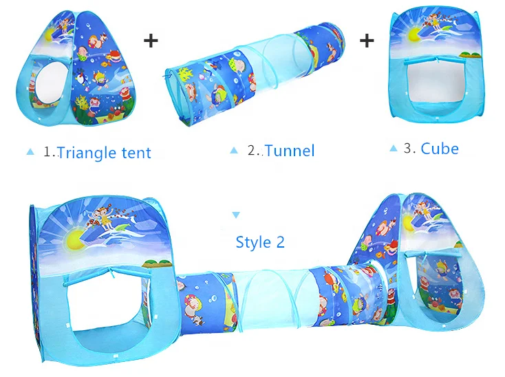 
Kids Play Tent with Tunnel Ocean Ball Pit Pool with Basket Hoop for Toddler Outdoor Indoor 3 in 1 Pop up Playhouse for Children 