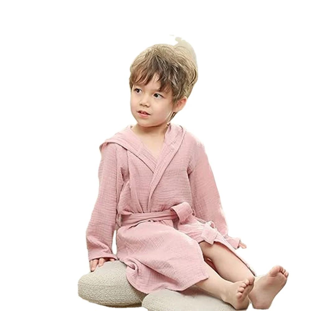Cotton Gauze Kids Bathrobe Set Soft Customizable Bathrobes