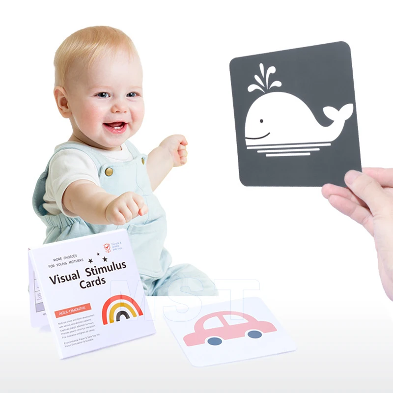 Infant Newborn Baby Visual Stimulation Cards Kids Sensory Development High Contrast Black and White Flash Cards
