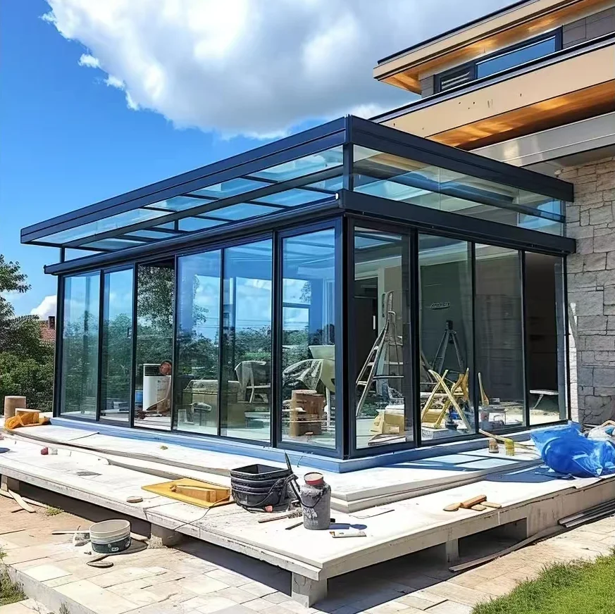 Orient Modern Design Aluminium Commercial Sunroom Free Standing Glass House for Outdoor Patio for Villas and Winter Gardens