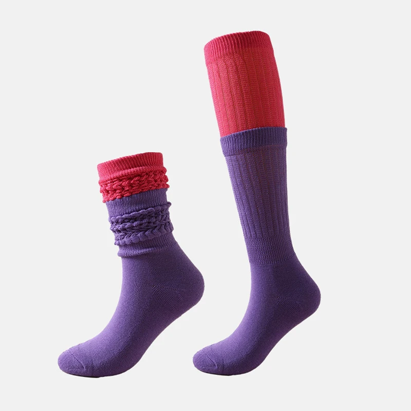 2021 Wholesale custom All Cotton Slouch socks two colors matched Cotton scrunch socks for women girls