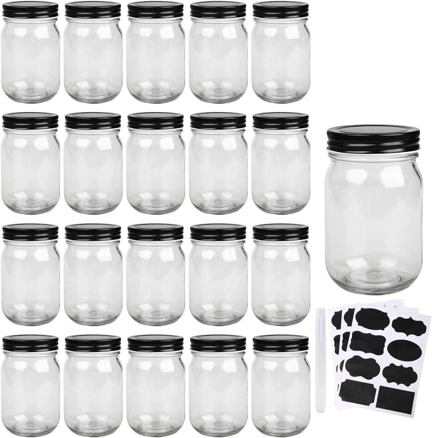 Glass Jars With Lids 12 oz,Canning Jars For Pickles And Kitchen Storage,Wide Mouth Spice Jars With Black Lids For Hon