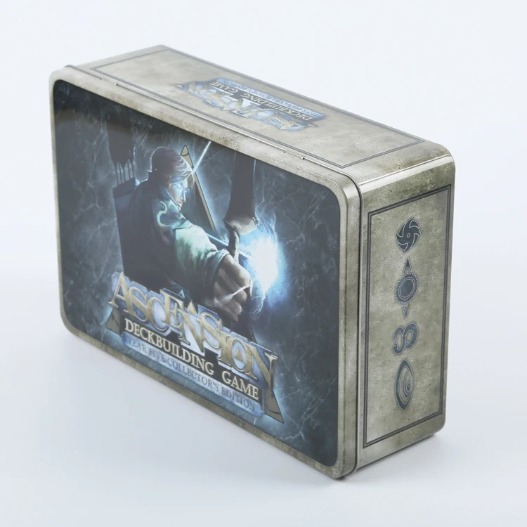 Large rectangle tin box with hinged lid metal storage tin box