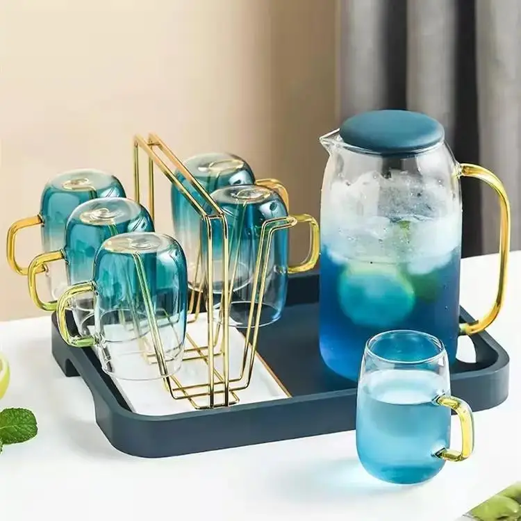 Manufacturers wholesale large capacity High borosilicate glass water jug With Plastic Lid Glass Pitcher Set water filter jug