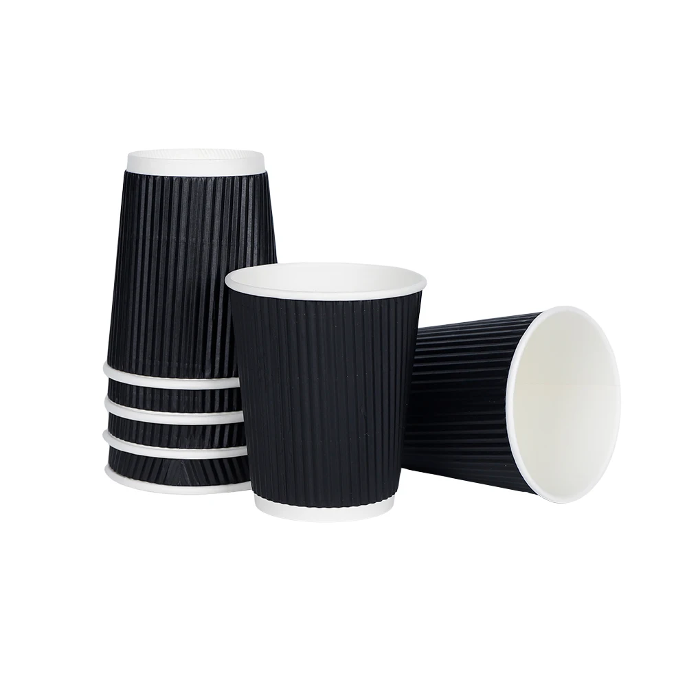 Custom corrugated coffee paper cup with lid ripple wall cups printing wholesale factory price