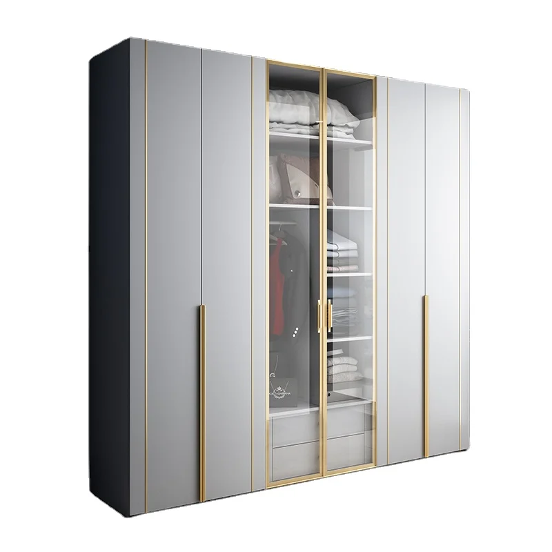 Light Luxury Modern L-shaped U-shaped Glass Door + Wooden Door Combination Cabinet