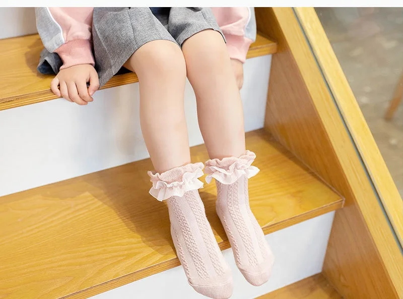  New spring and autumn girls lace net Breathable Solid Color Sweet Kids Socks Baby organic cotton child