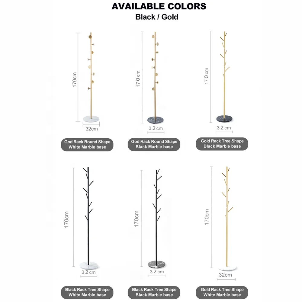 Freestanding Clothes Stands Metal Coat Racks Entryway Coat Rack Stand with Marble Base