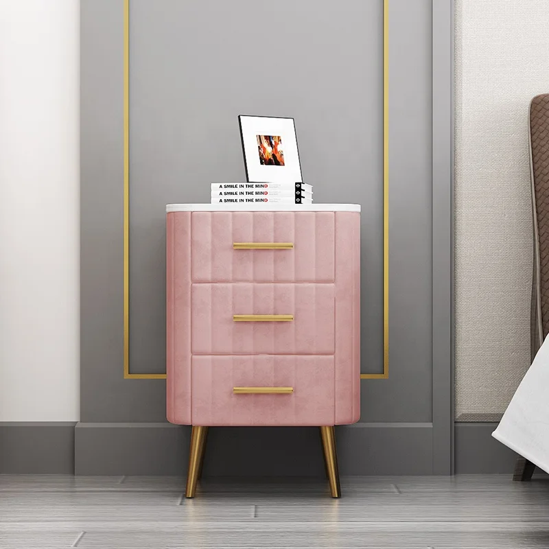 Factory Wholesale Nordic Light Luxury Bedside Table Classic Hot sale Bedroom Cabinet Fashion Marble Top Velvet Nightstand