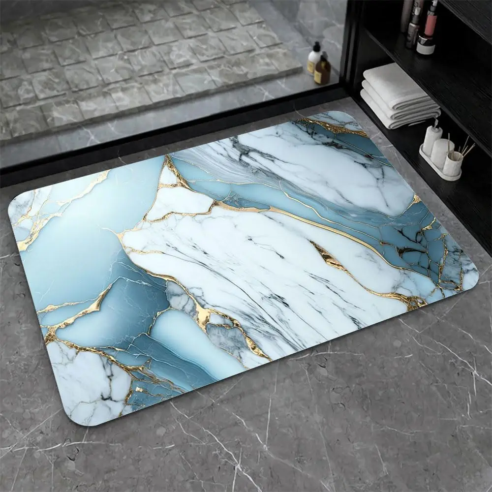 hot sale marble design oval shape diatom bath mat shower mat water absorbing bathroom floor mat