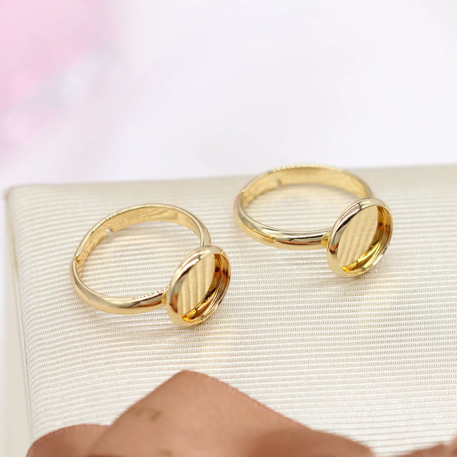 Simple Design 14K Gold Plated Semi Mount Settings with 10mm Base Holder 14K Gold Plated Semi Finished Ring